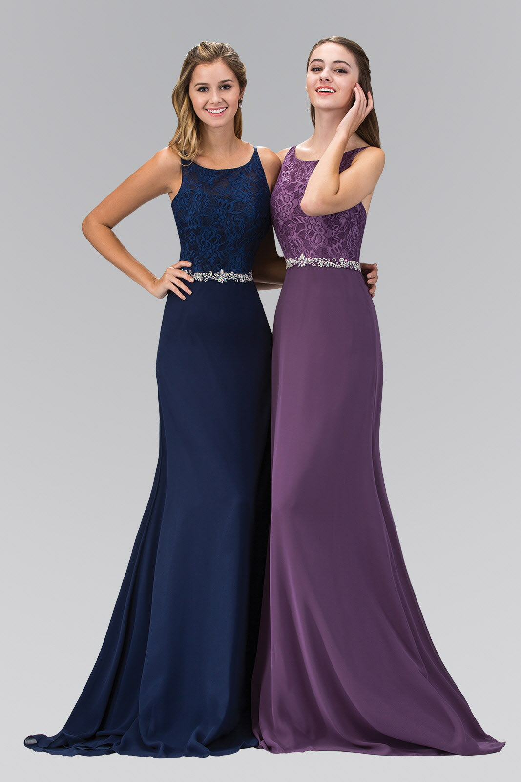 Chiffon Night-Out BallGown, Jewels Accented Waistband, Backless Floor-Length Pencil-Dress