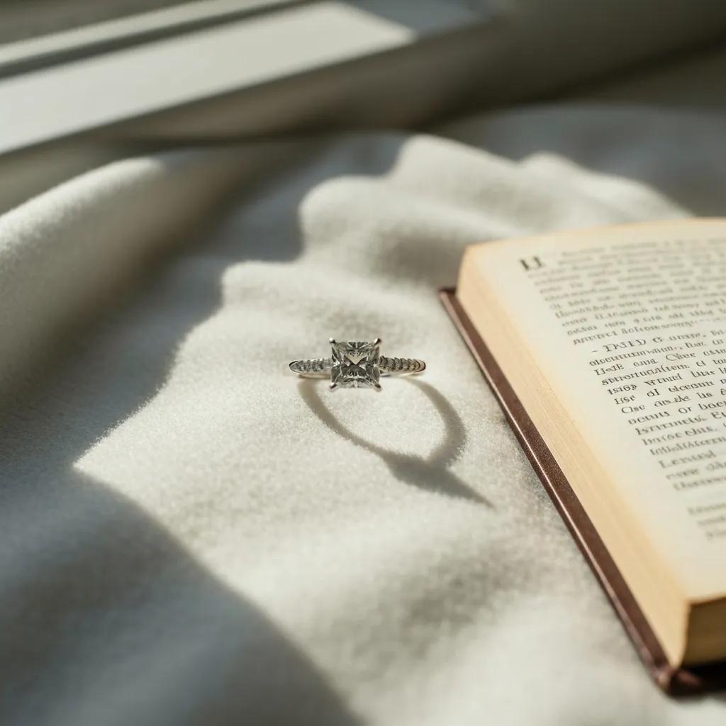 Elegant engagement ring on soft fabric, symbolizing trust in return policy