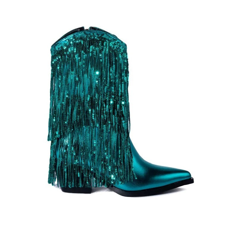 Cross-border Independent Station Runway Heel Tassel Boots - BEHRS at the loft