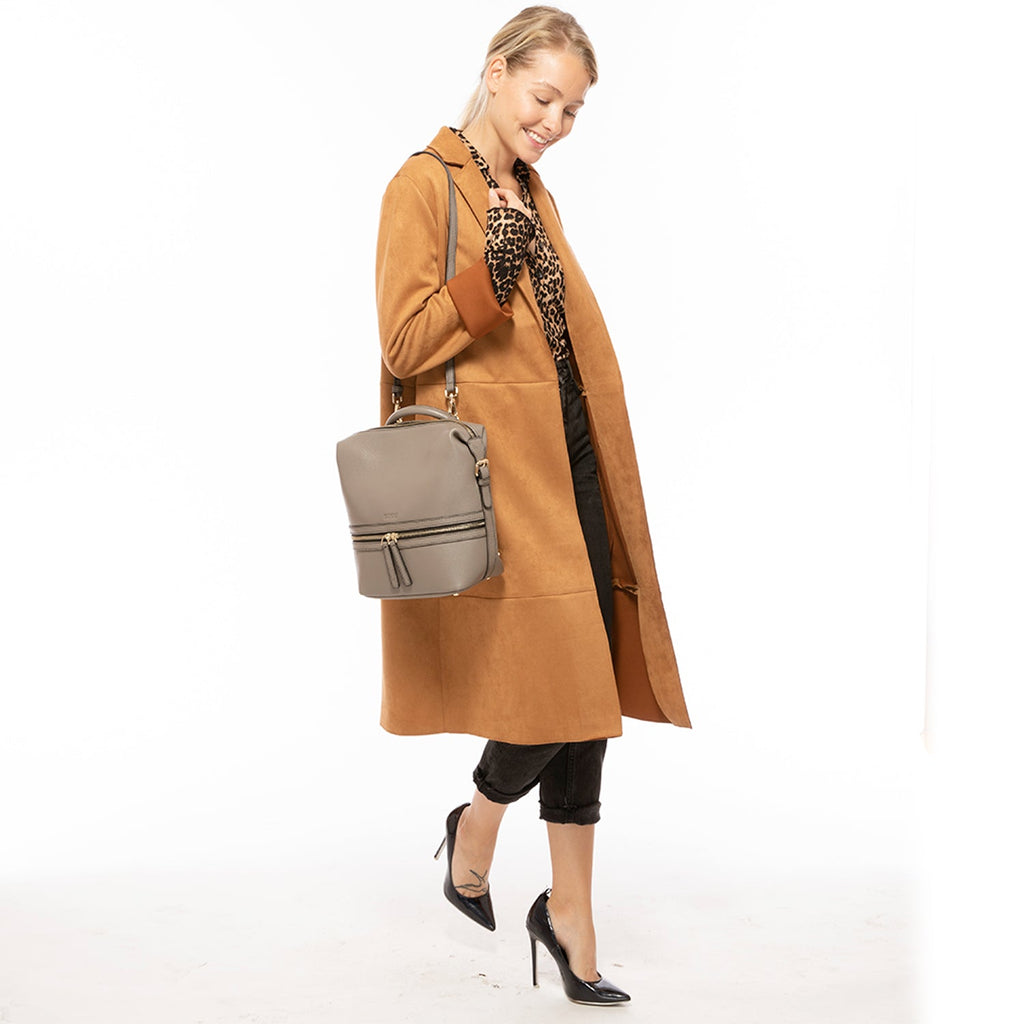 Grey Leather Backpack Purse Convertible Crossbody Bag - BEHRS at the loft