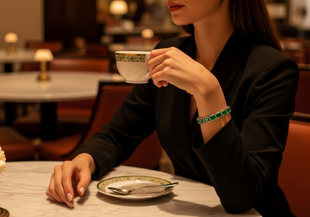 Bracelet Inlaid Emerald Natural Diamond Vintage Luxury Women Fashion Jewelry - BEHRS at the loft