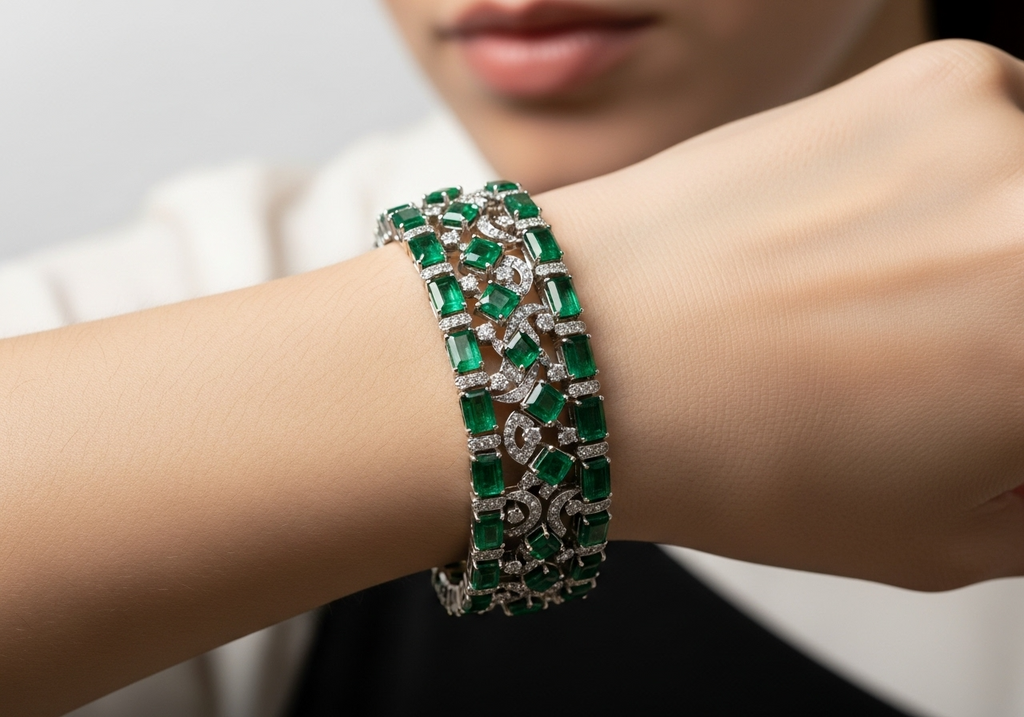 Bracelet Inlaid Emerald Natural Diamond Vintage Luxury Women Fashion Jewelry - BEHRS at the loft