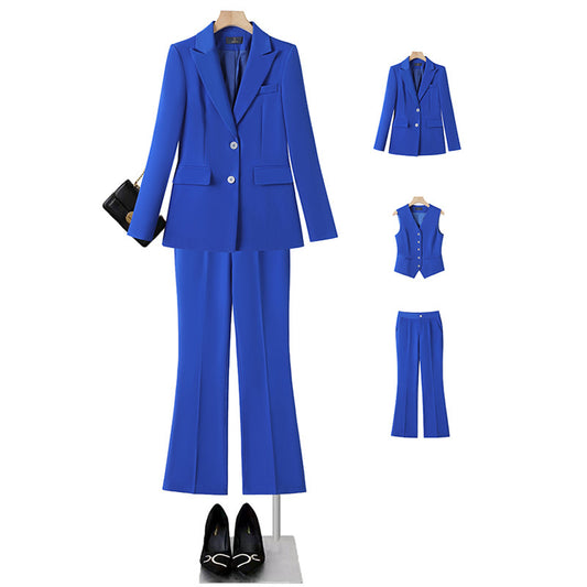 Autumn And Winter New Red Long Sleeve Small Suit Collar Coat Women's Waistcoat Pants Temperament Three-piece Suit A Generation Of Hair