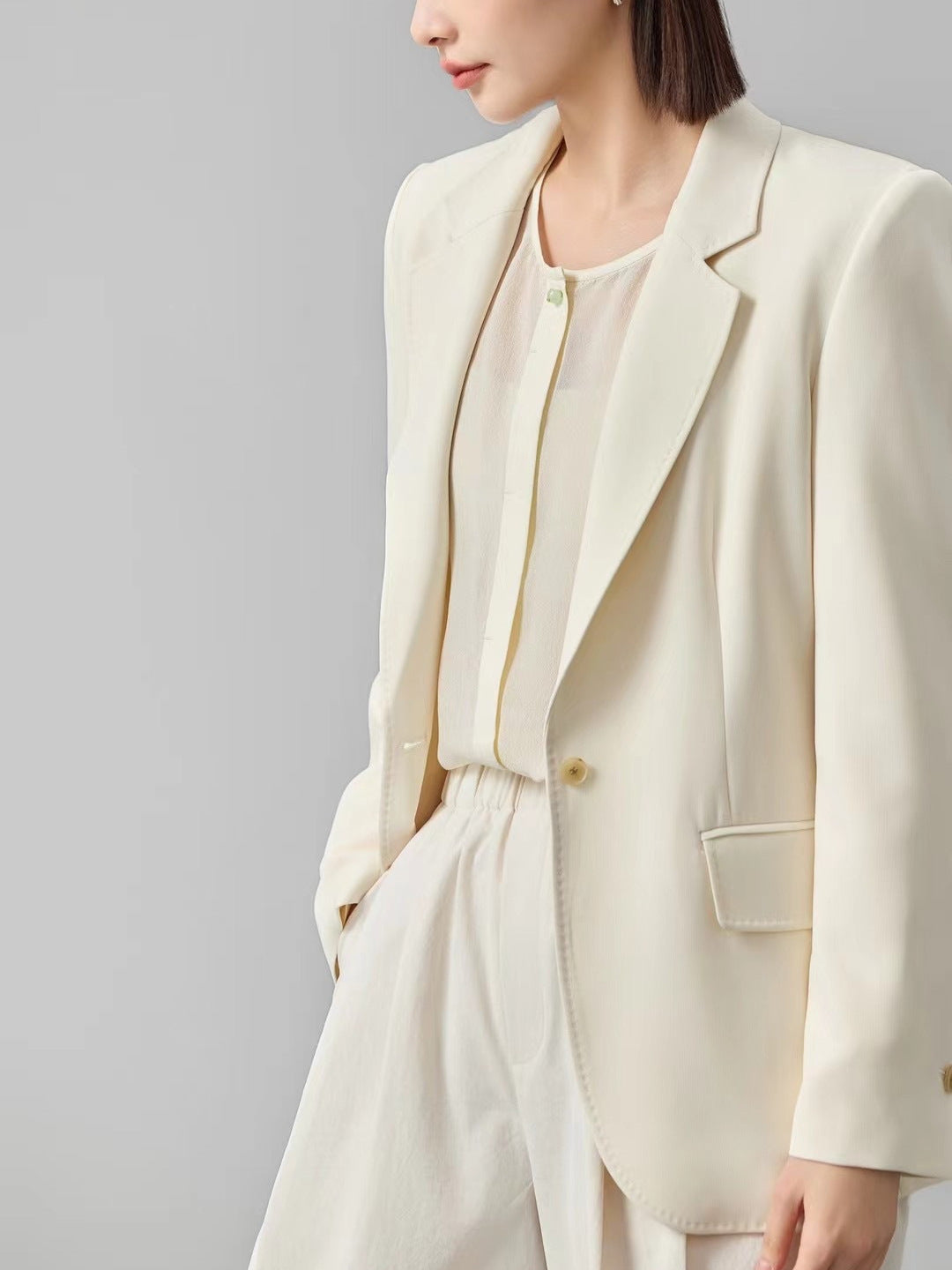 [Four Seasons Green] Desire 2024 Winter Women's Acetate Small Blazer Women's Premium One Button Casual