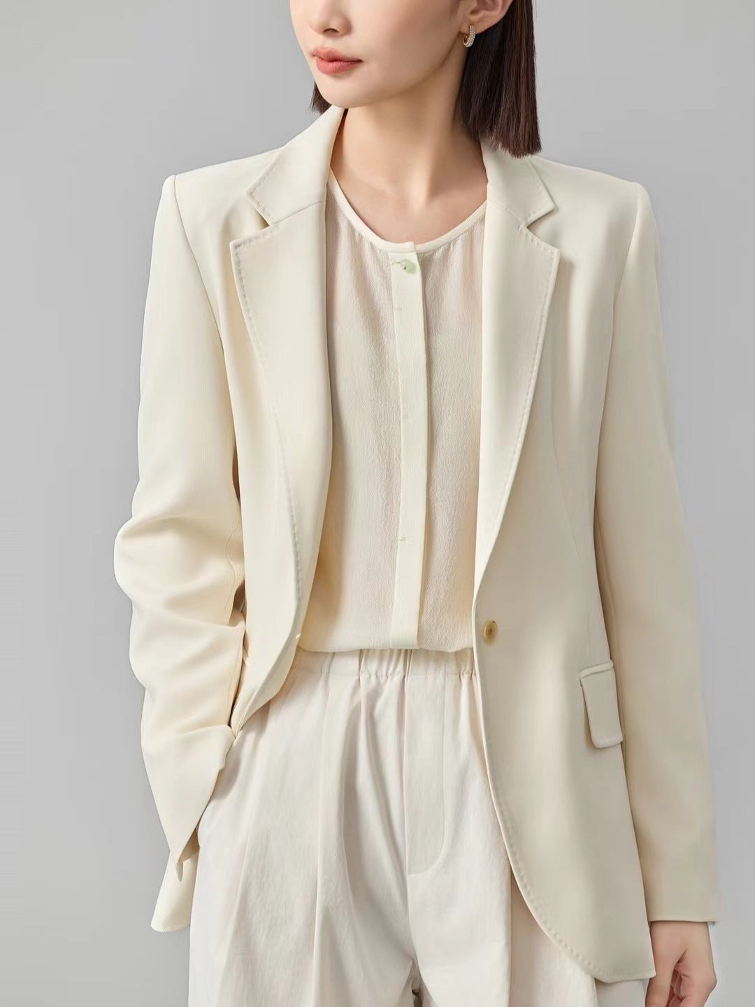 [Four Seasons Green] Desire 2024 Winter Women's Acetate Small Blazer Women's Premium One Button Casual