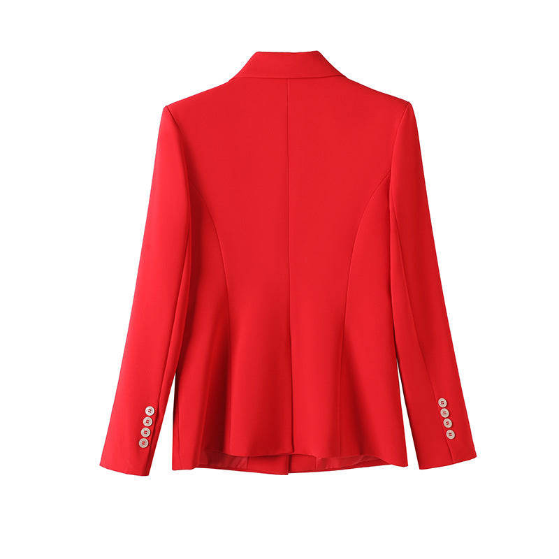 Autumn And Winter New Red Long Sleeve Small Suit Collar Coat Women's Waistcoat Pants Temperament Three-piece Suit A Generation Of Hair