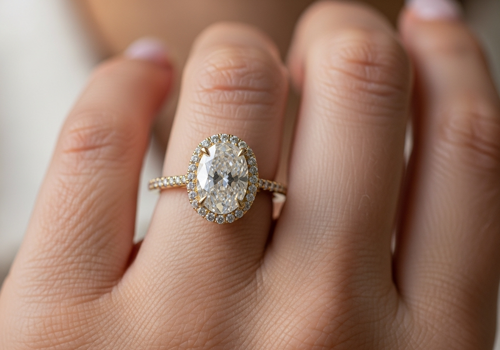 14K Gold 3 Carat Lab Grown Diamond Halo Engagement Ring - BEHRS at the loft