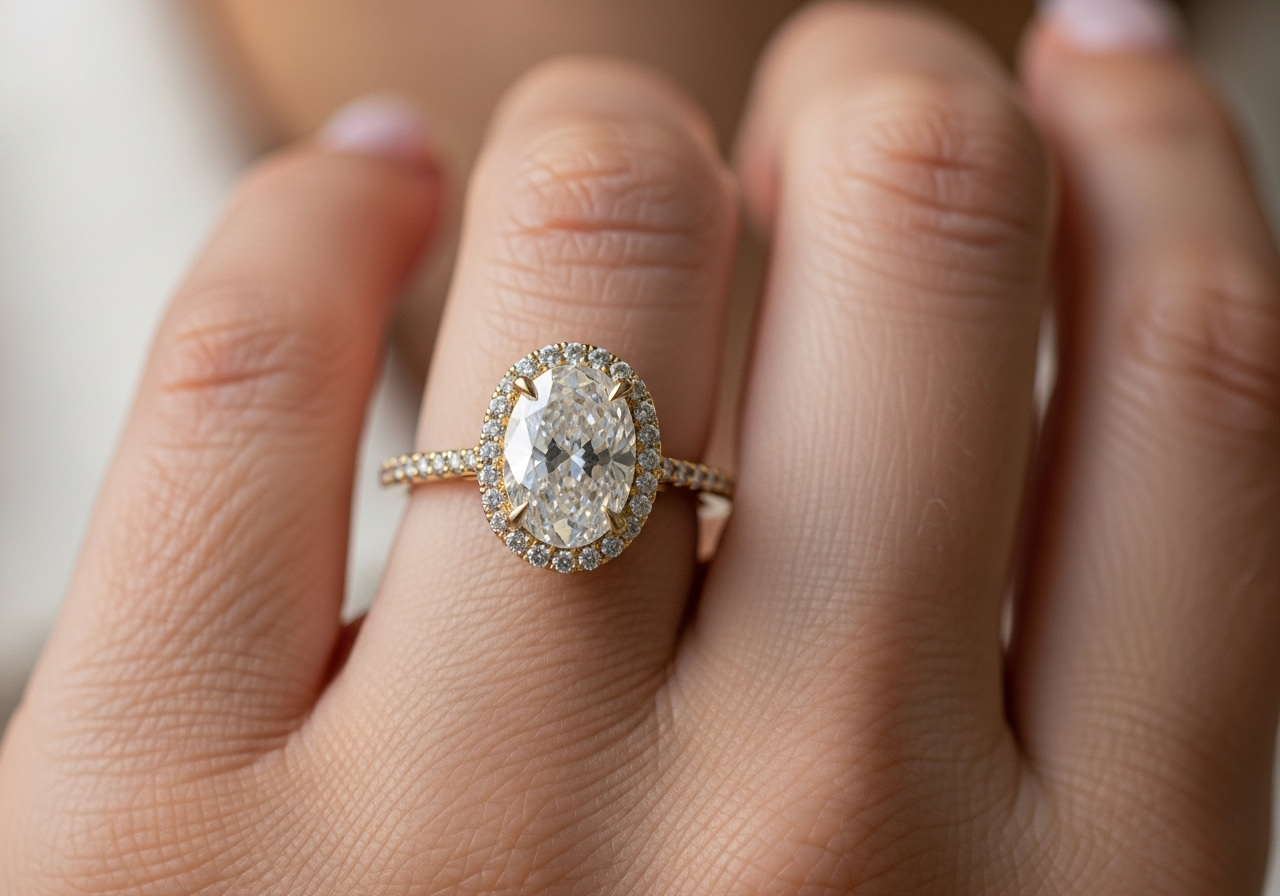 14K Gold 3 Carat Lab Grown Diamond Halo Engagement Ring - BEHRS at the loft