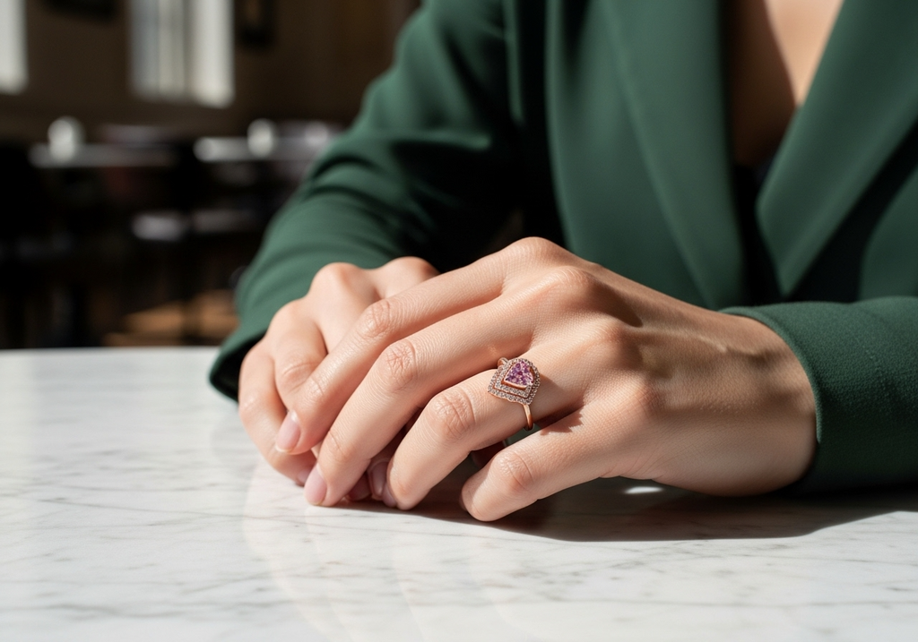 Dae Vonca Pink Heart Diamond Double Halo Ring Rose Gold Wedding Ring - BEHRS at the loft