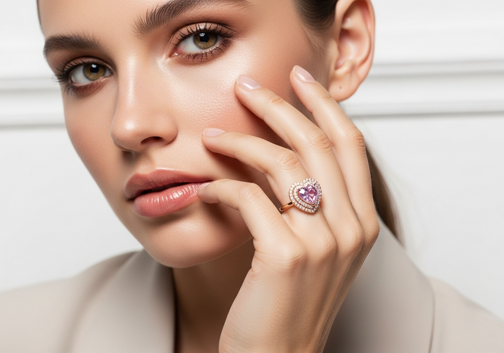 Dae Vonca Pink Heart Diamond Double Halo Ring Rose Gold Wedding Ring - BEHRS at the loft