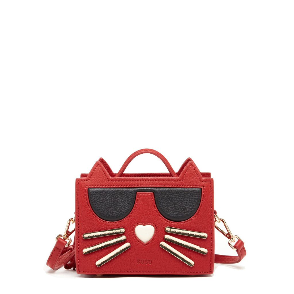 Leather Cat Bag Red Crossbody Purse Women's Handbag - BEHRS at the loft