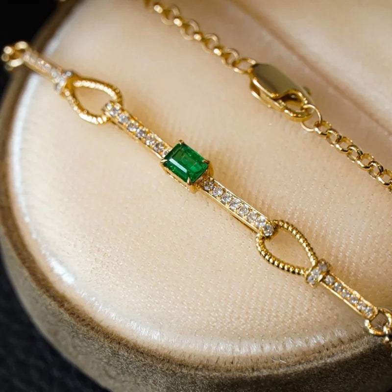 Bracelet Inlaid Emerald Natural Diamond Vintage Luxury Women Fashion Jewelry - BEHRS at the loft