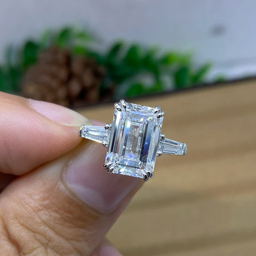 4.5ct Lab-grown Emerald Cut Diamond Ring (EF VS1, 14K white gold) + Ring Set - BEHRS at the loft