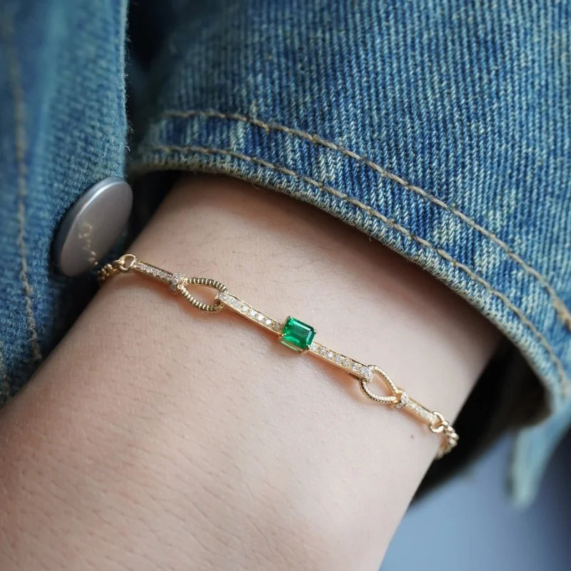 Bracelet Inlaid Emerald Natural Diamond Vintage Luxury Women Fashion Jewelry - BEHRS at the loft