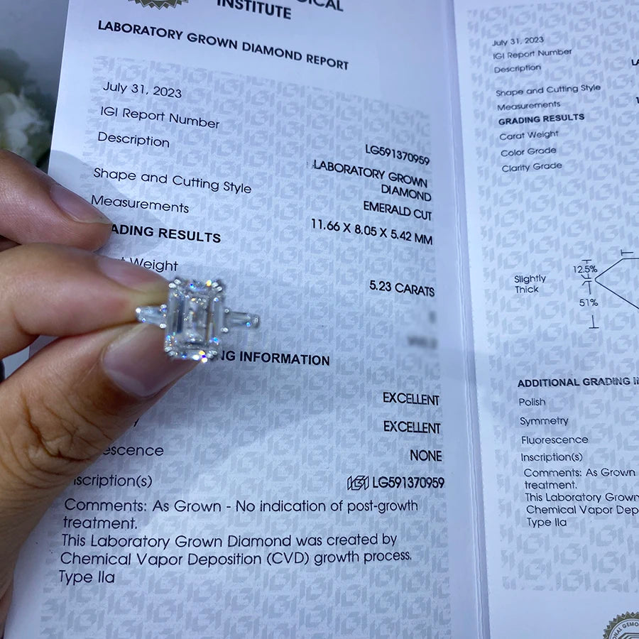 4.5ct Lab-grown Emerald Cut Diamond Ring (EF VS1, 14K white gold) + Ring Set - BEHRS at the loft