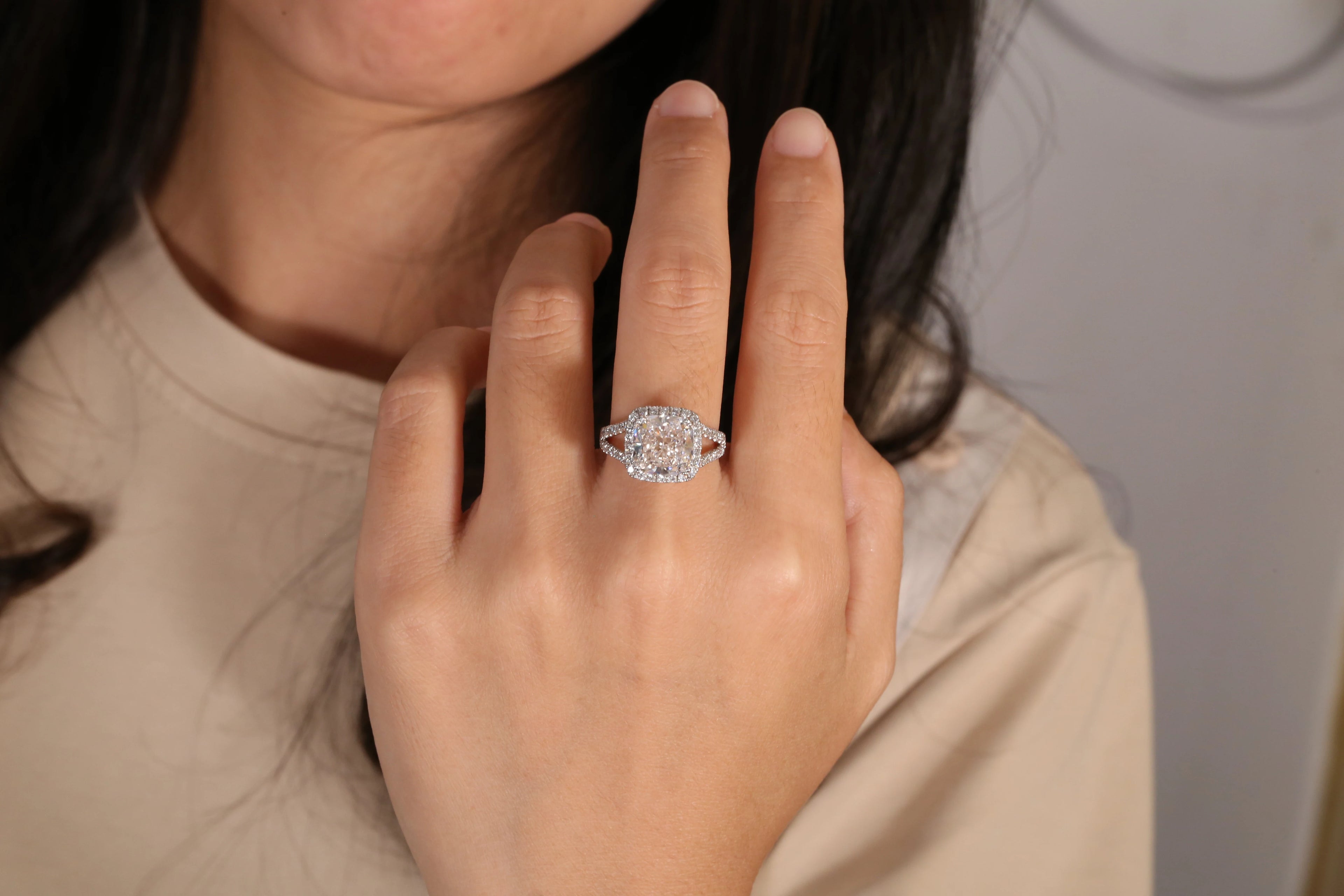 AEAW 5ct Lab Diamond Ring: Cushion Cut, VS1, F Color, 14k Gold, 0.75ctw - BEHRS at the loft