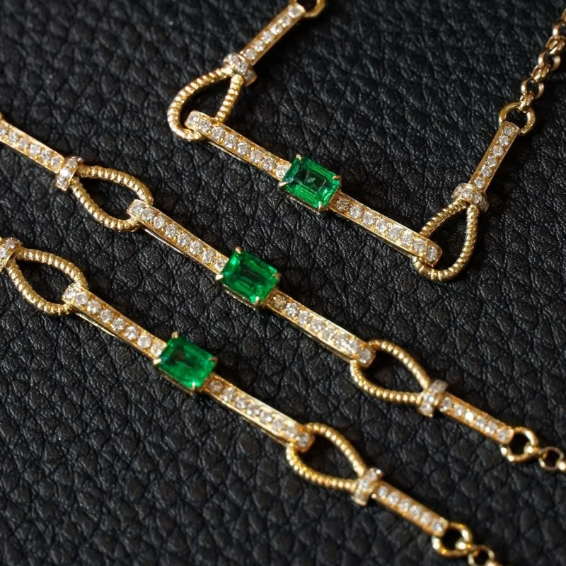 Bracelet Inlaid Emerald Natural Diamond Vintage Luxury Women Fashion Jewelry - BEHRS at the loft