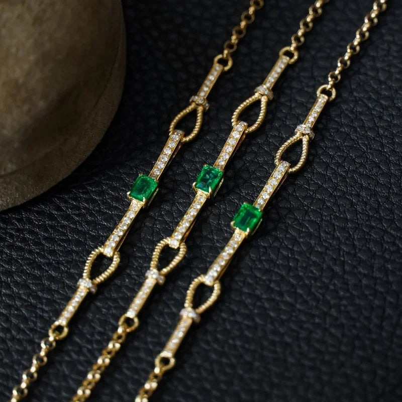 Bracelet Inlaid Emerald Natural Diamond Vintage Luxury Women Fashion Jewelry - BEHRS at the loft