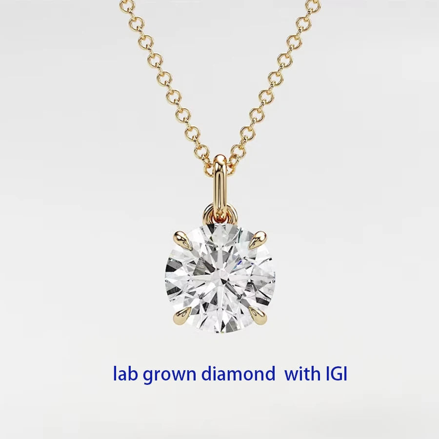 14k Yellow Gold Lab Diamond necklace, Round Solitaire Diamond, Diamond Solitaire Necklace, 1.0ct Ct Diamond Pendant, - BEHRS at the loft