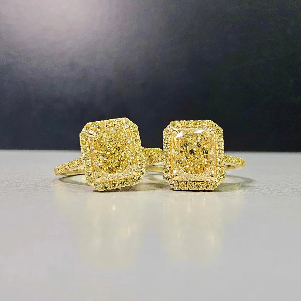 Dae Vonca Vivid Yellow Radiant Halo Diamond Ring - BEHRS at the loft