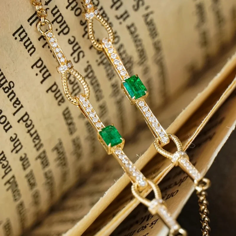 Bracelet Inlaid Emerald Natural Diamond Vintage Luxury Women Fashion Jewelry - BEHRS at the loft