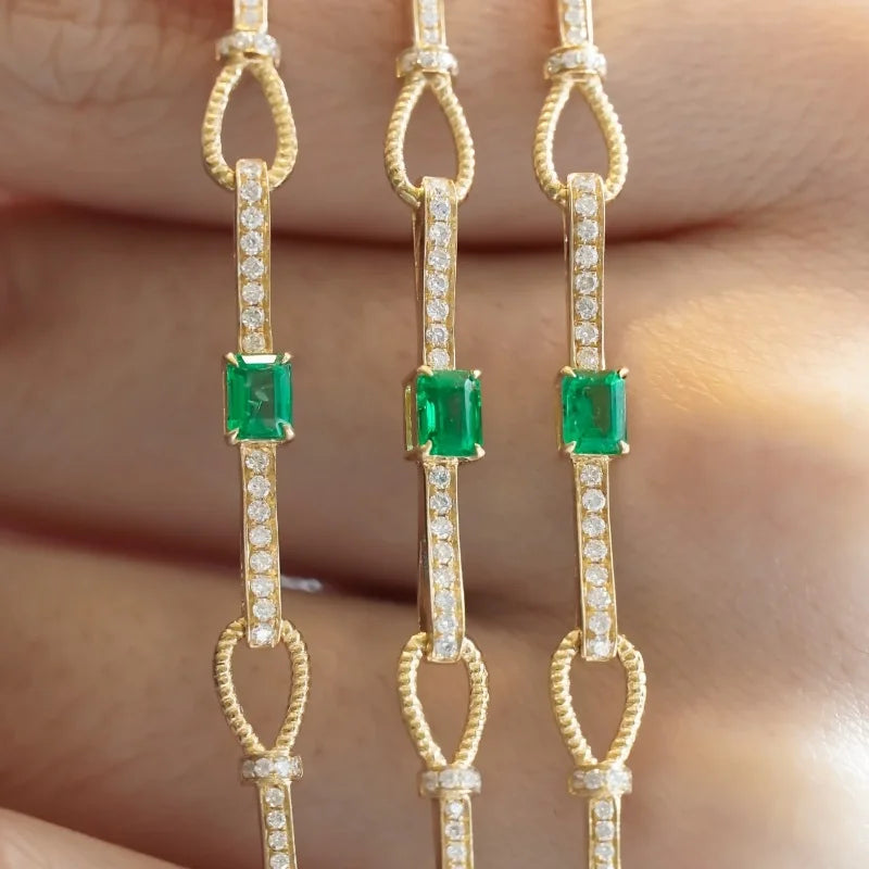 Bracelet Inlaid Emerald Natural Diamond Vintage Luxury Women Fashion Jewelry - BEHRS at the loft