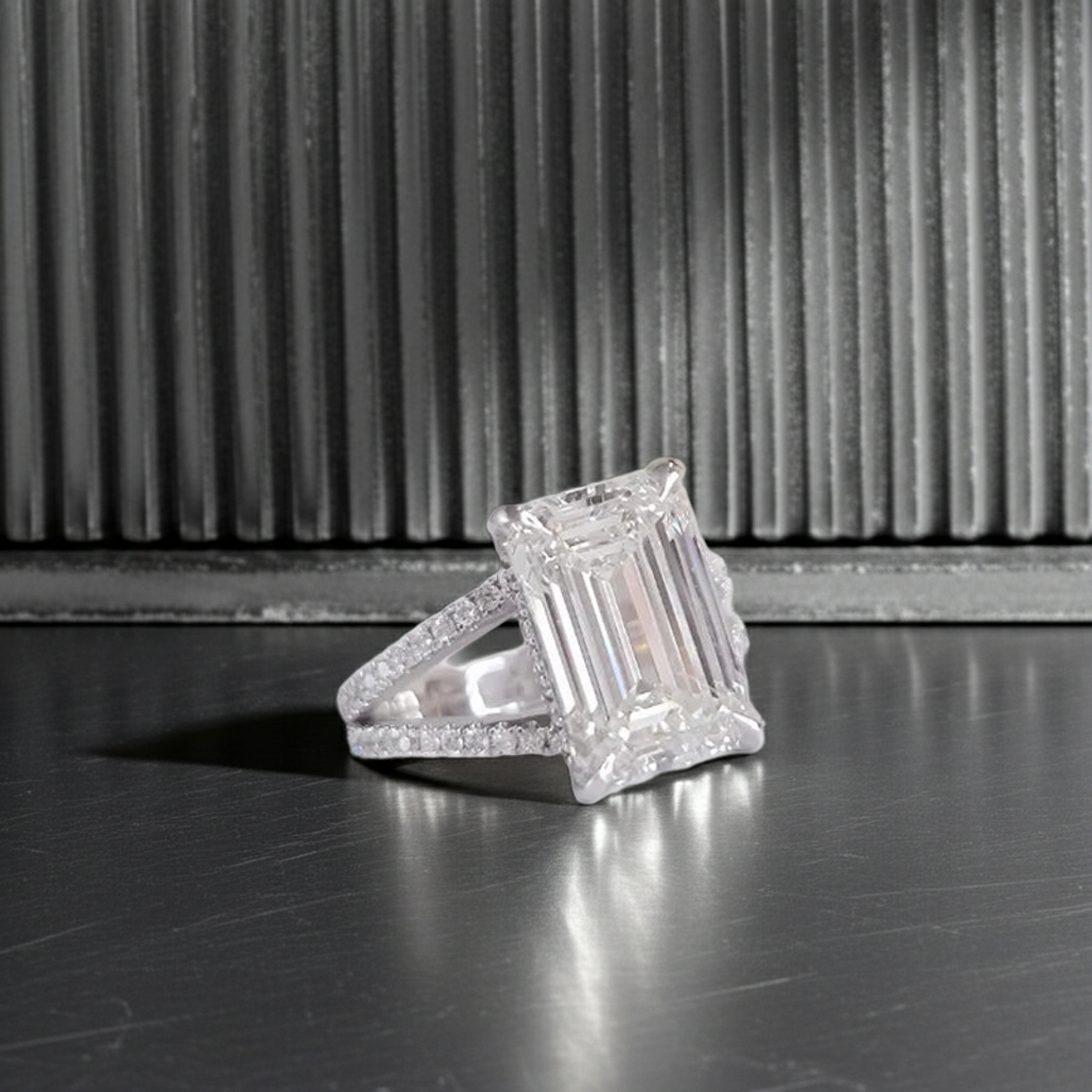 4.5ct Lab-grown Emerald Cut Diamond Ring (EF VS1, 14K white gold) + Ring Set - BEHRS at the loft