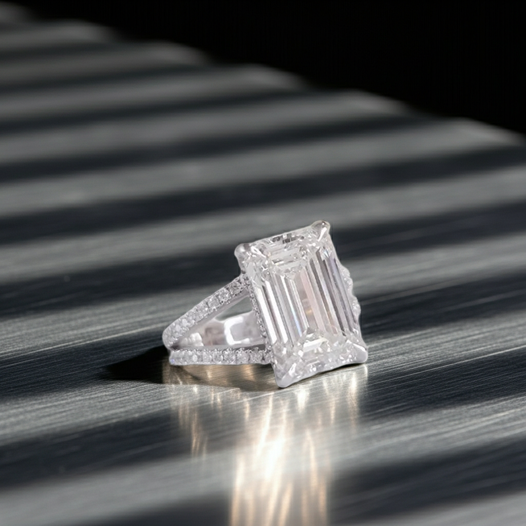 4.5ct Lab-grown Emerald Cut Diamond Ring (EF VS1, 14K white gold) + Ring Set - BEHRS at the loft