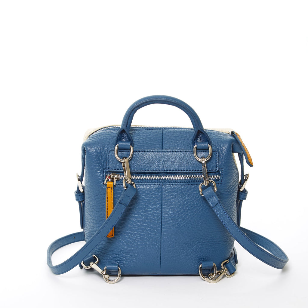 Blue Leather Backpack Purse for Women Convertible Crossbody Bag Medium Size with Front and Back Pockets - BEHRS at the loft