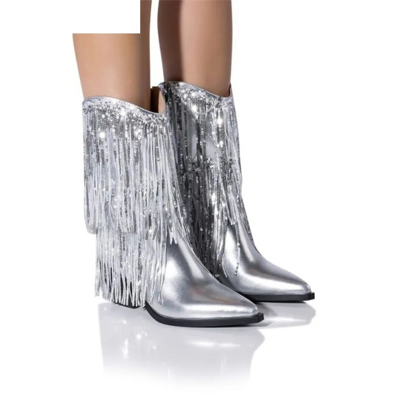 Cross-border Independent Station Runway Heel Tassel Boots - BEHRS at the loft
