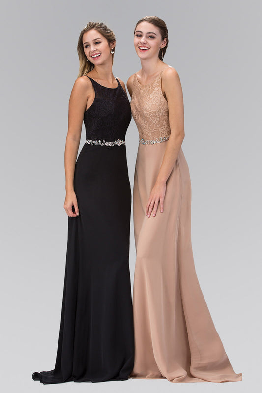 Chiffon Night-Out BallGown, Jewels Accented Waistband, Backless Floor-Length Pencil-Dress