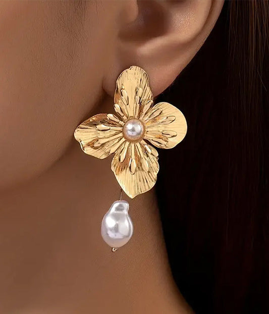 FLOWER PEARL DROP EARRING-0